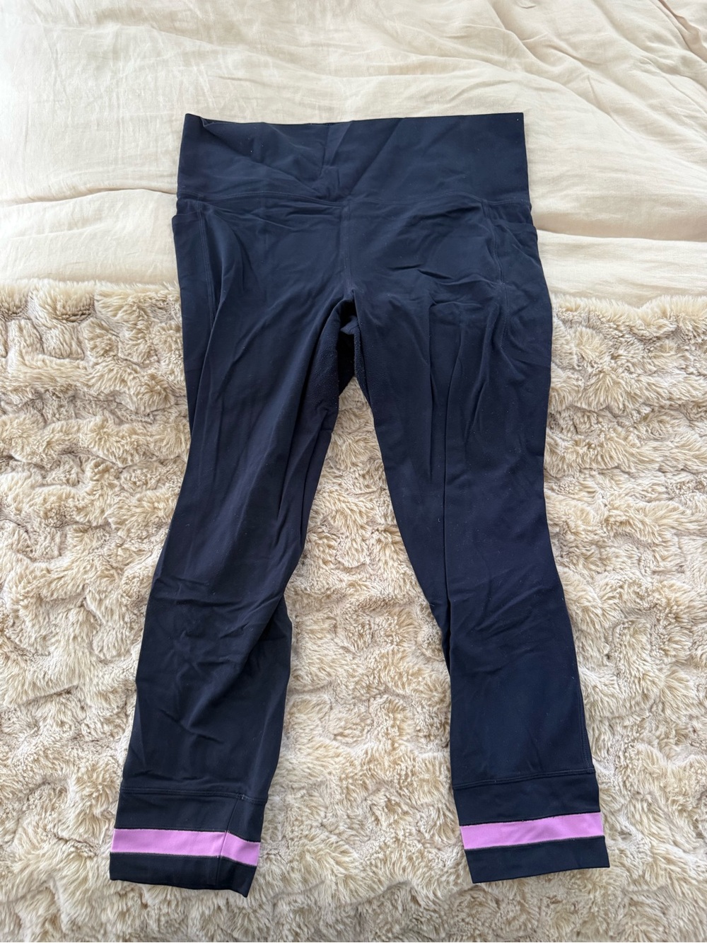 Navy Athletic Leggings with purple trim